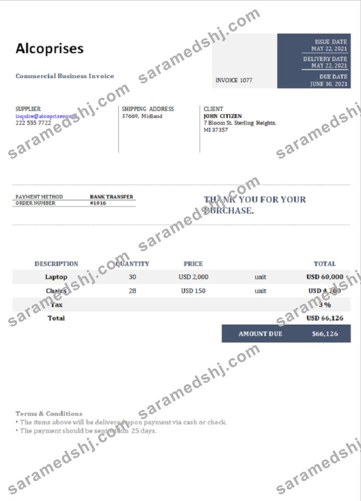 USA Alcoprises invoice